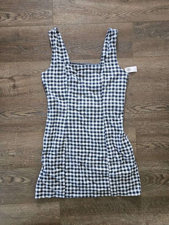 Old Navy Dresses & Skirts - Old Navy Square Neck Linen Blend Blue and White Gingham Mini Dress NWT Size M